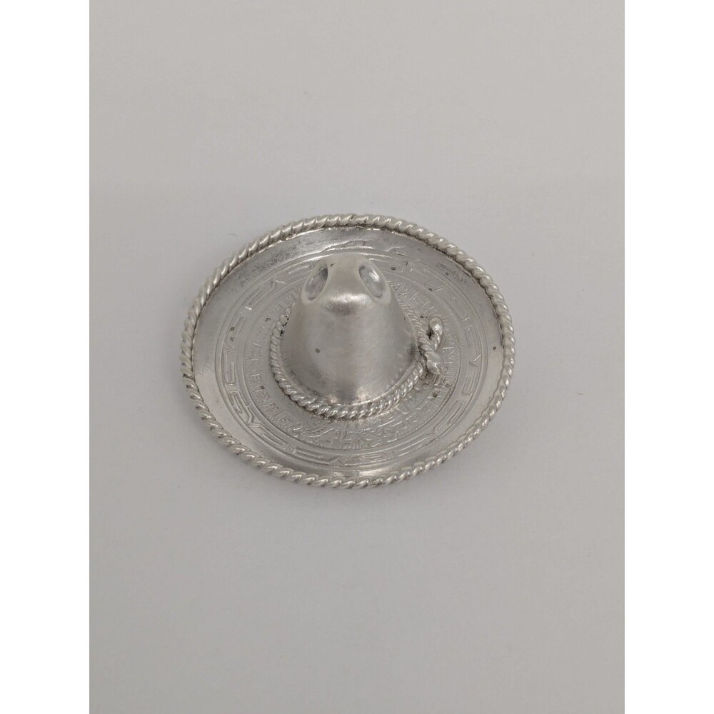 Vintage Sterling Silver Sombrero Hat Floral Engraved Brooch Made In Mexico